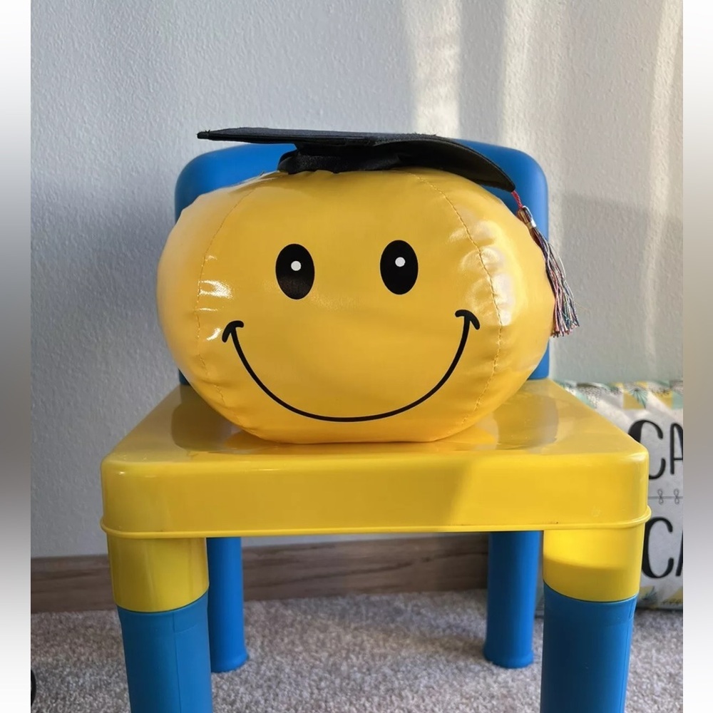Smiley Face With Graduation Cap Vinyl Pillow Ball Stuffed Collectible Gift